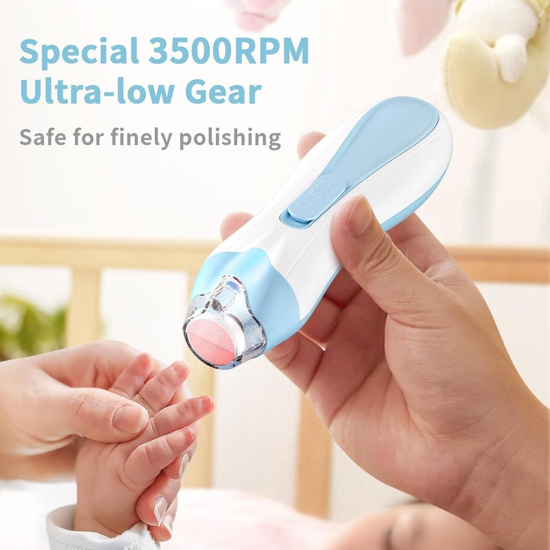 BSRGMS Baby Nail File Electric Baby Nail Care Set with LED Light, Baby Nail Clipper Electric for Newborn/Infants/Adults Toenails and Fingernails, 7 Grinding Head Replacement Pads, Blue - Image 3
